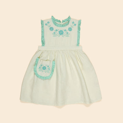 Kids Linen Ida Dress - Mint Cream/Seaglass