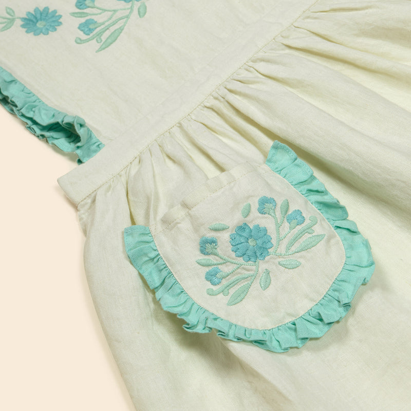 Kids Linen Ida Dress - Mint Cream/Seaglass