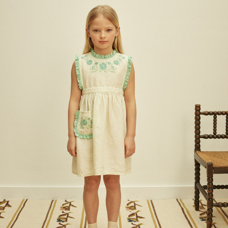 Kids Linen Ida Dress - Mint Cream/Seaglass