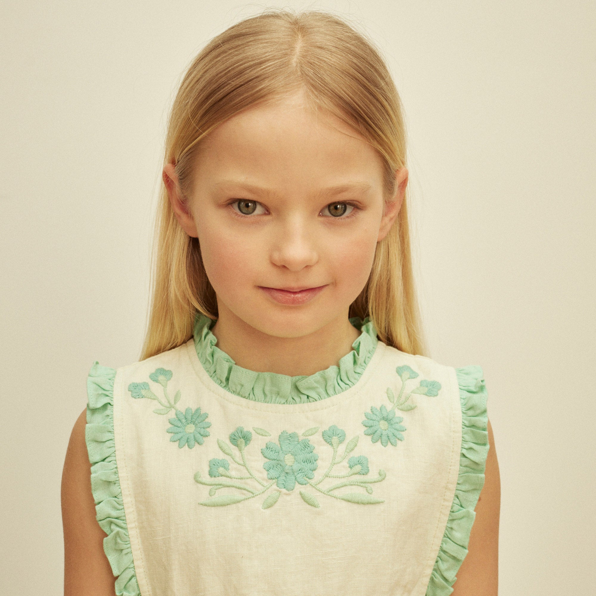 Kids Linen Ida Dress - Mint Cream/Seaglass – MamaOwl