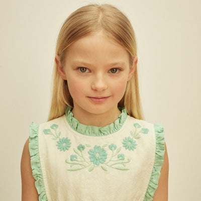 Kids Linen Ida Dress - Mint Cream/Seaglass