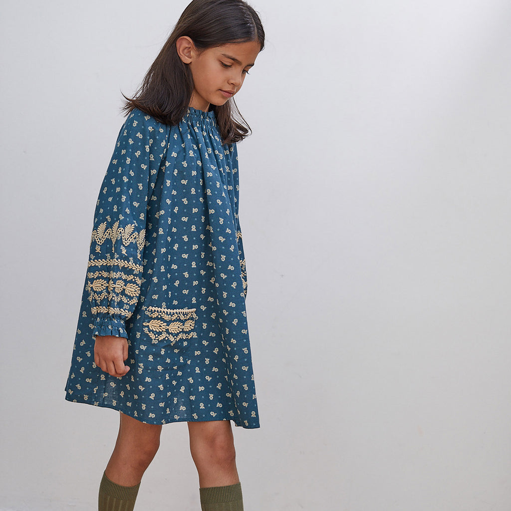 Cotton Meera Dress - Pansy Garden Lake – MamaOwl