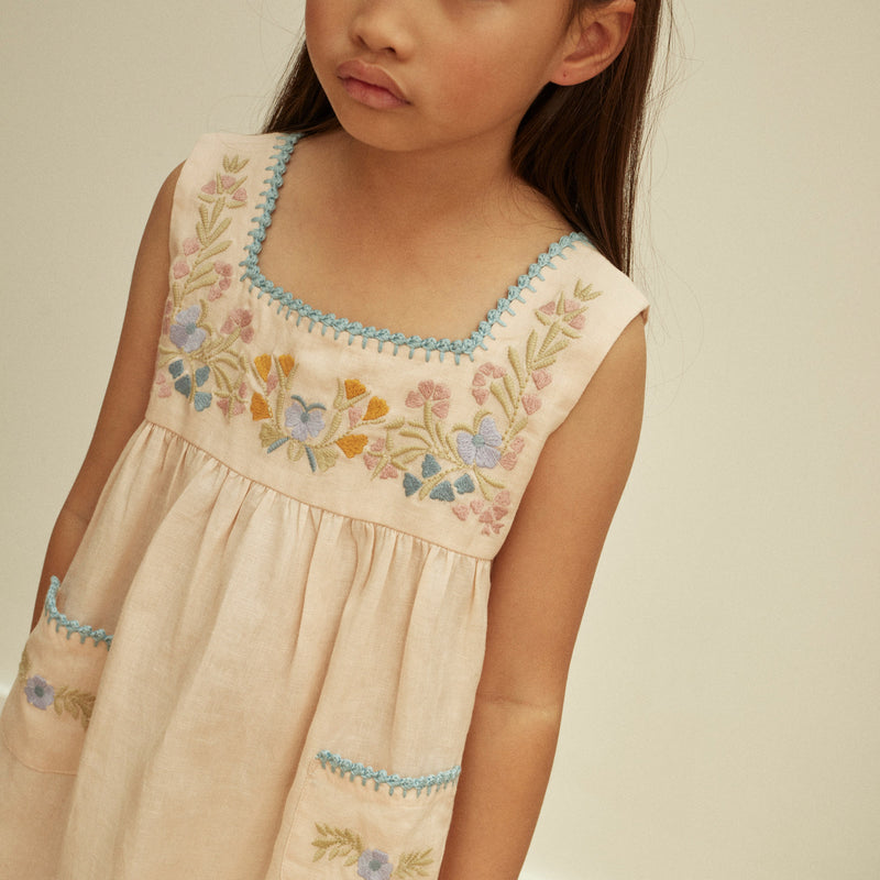 Kids Linen Tabitha Dress - Blush