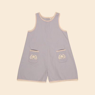 Kids Cotton Vada Apron Playsuit - Lilac Grey