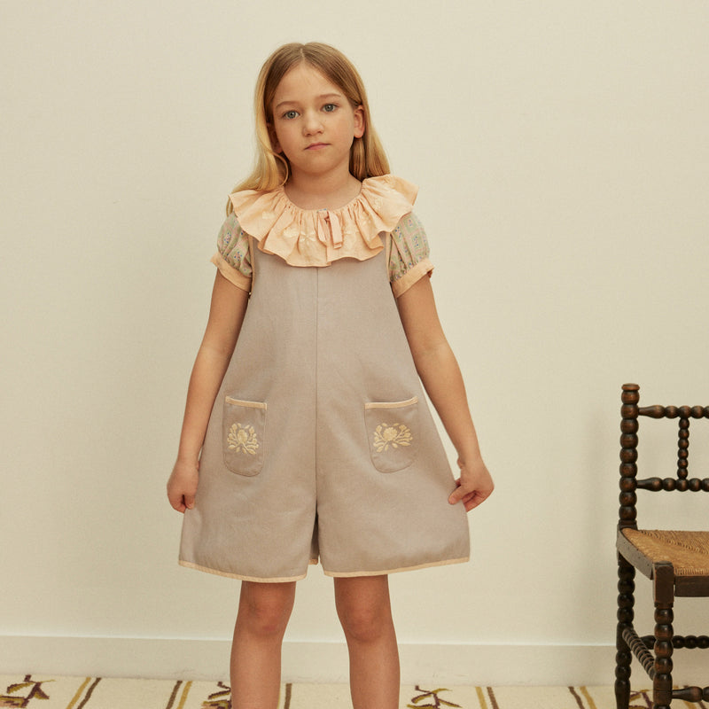 Kids Cotton Denim Vada Apron Playsuit - Lilac Grey
