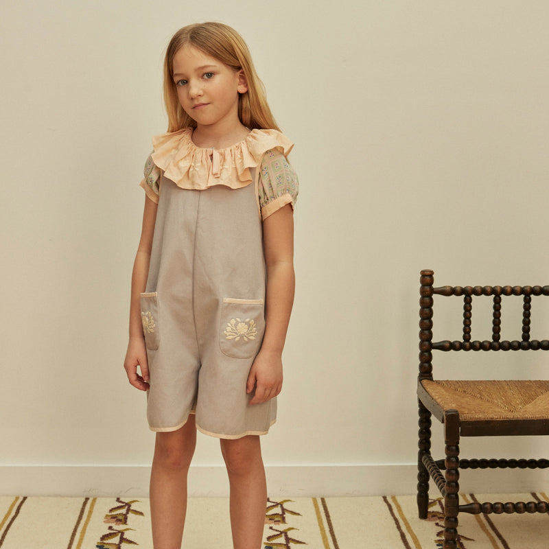 Kids Cotton Denim Vada Apron Playsuit - Lilac Grey