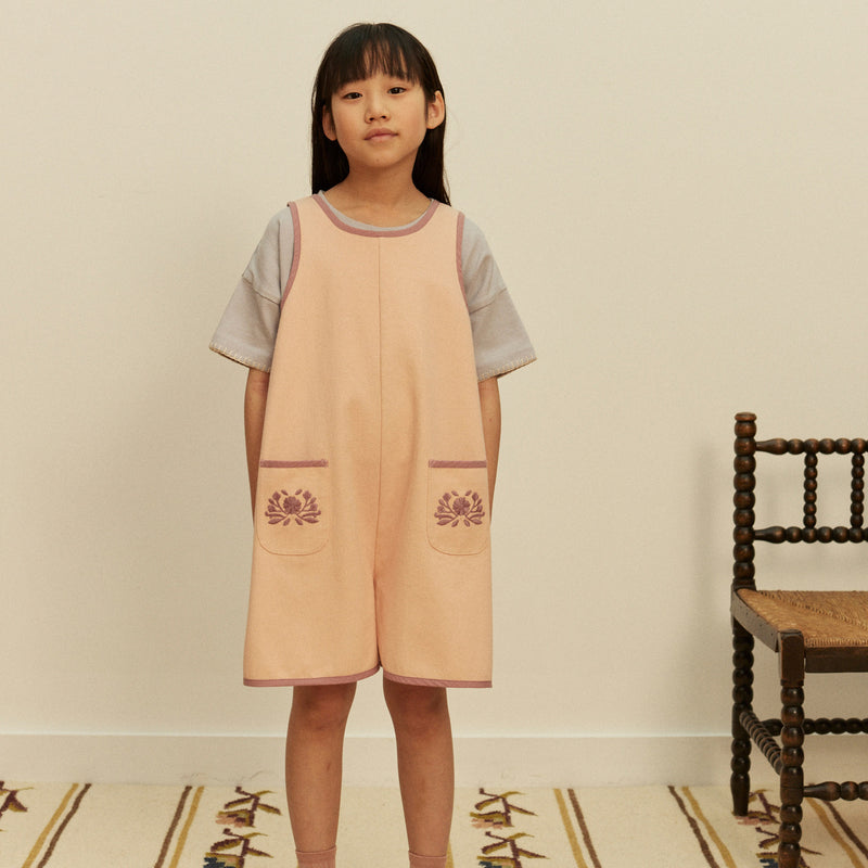 Kids Cotton Denim Vada Apron Playsuit - Satin Pink