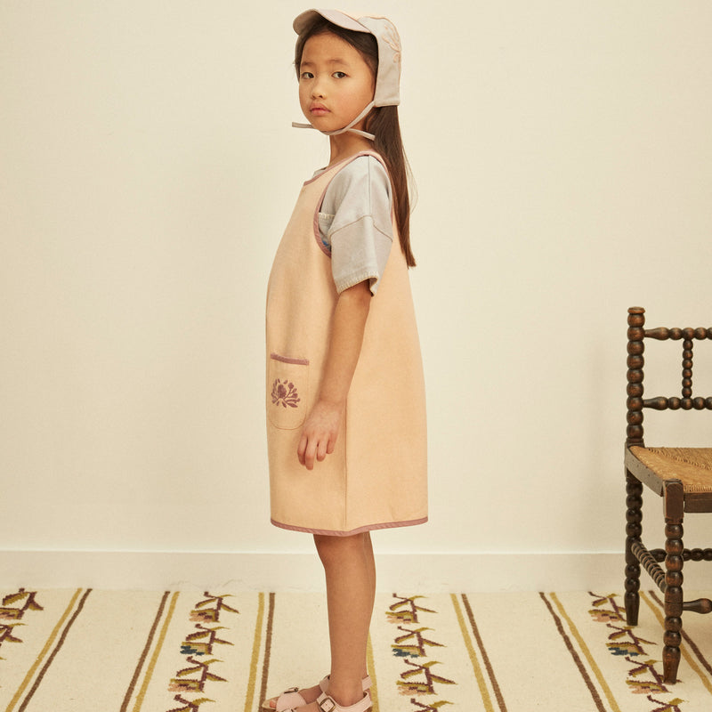 Kids Cotton Denim Vada Apron Playsuit - Satin Pink