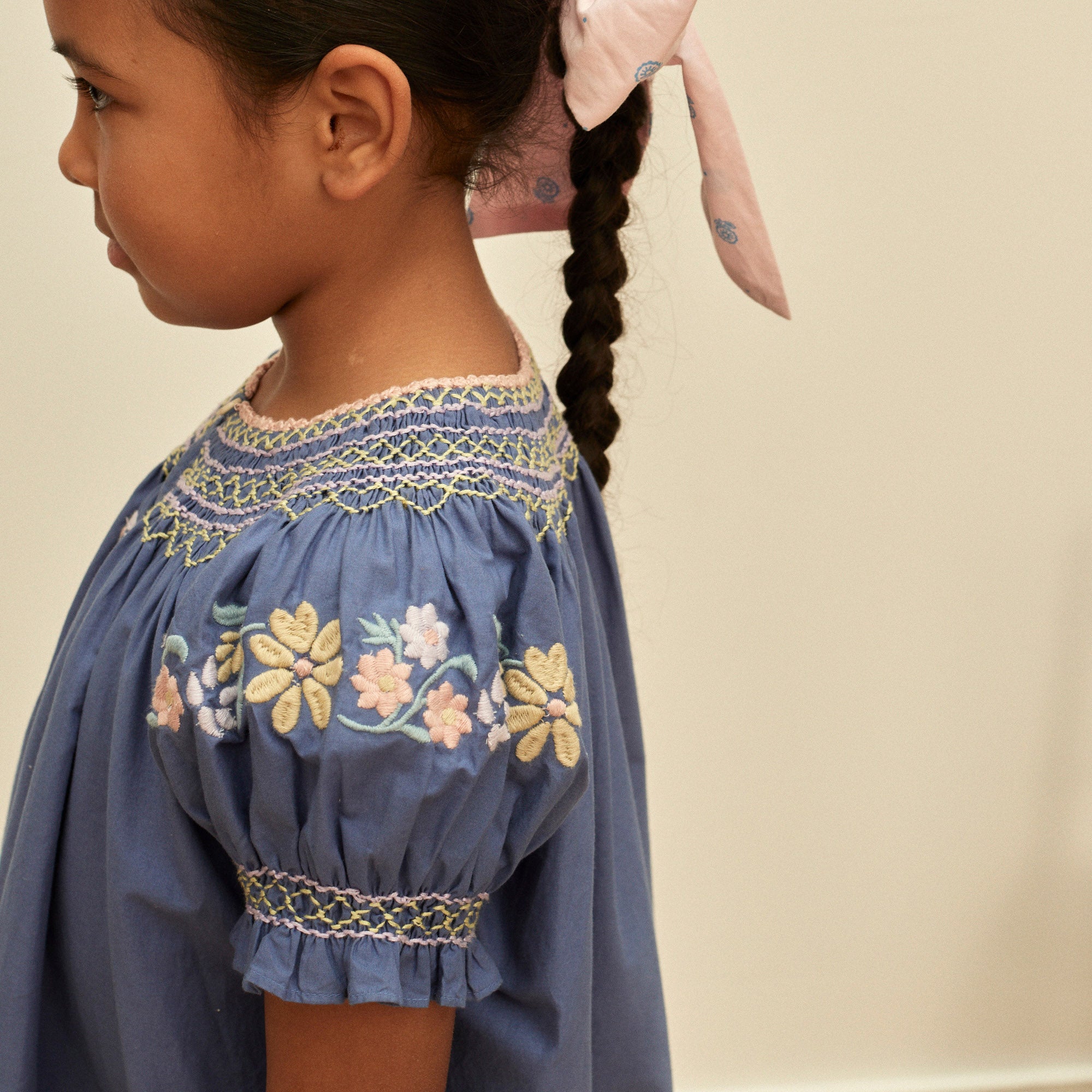 Kids Cotton Verna Smock Dress - Azul – MamaOwl
