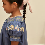 Kids Cotton Verna Smock Dress - Azul