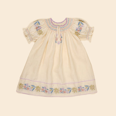 Kids Linen Verna Smock Dress - Cream