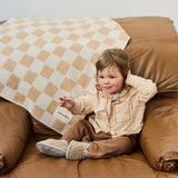 Merino Wool Chequerboard Blanket - Camel