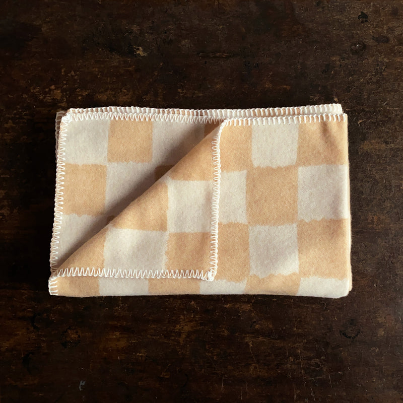 Merino Wool Chequerboard Blanket - Camel