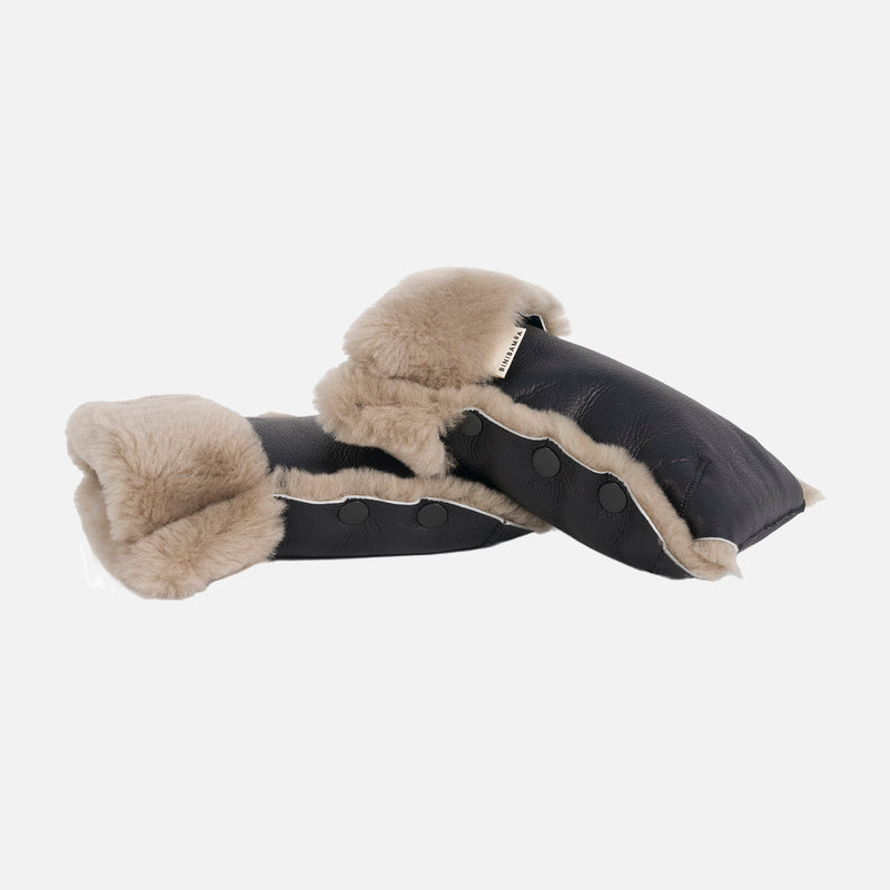 Merino Sheepskin Buggy Mittens - Noir/Toast