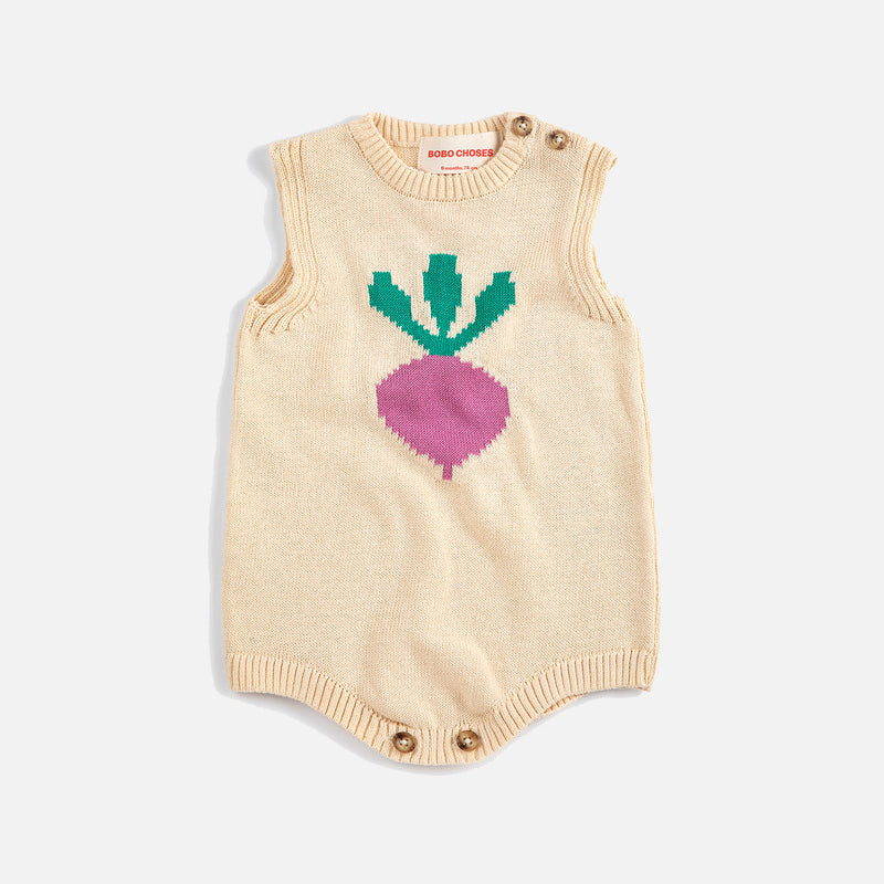 Baby Cotton Knit Romper - Pixel Sugar Beet