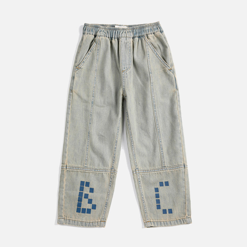 Kids Cotton Denim Pants - Square Bobo Choses