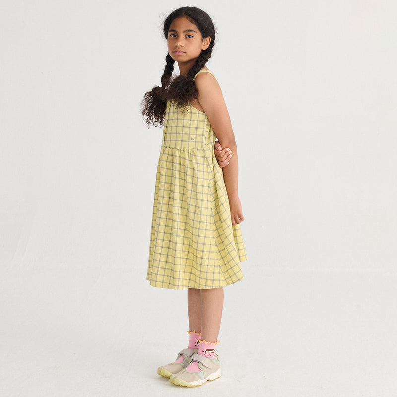 Kids Cotton Strap Dress - Spicy Window Pane