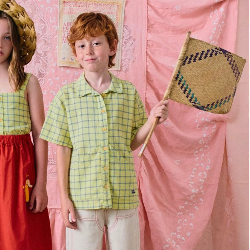 Kids Cotton SS Shirt- Spicy Window Pane