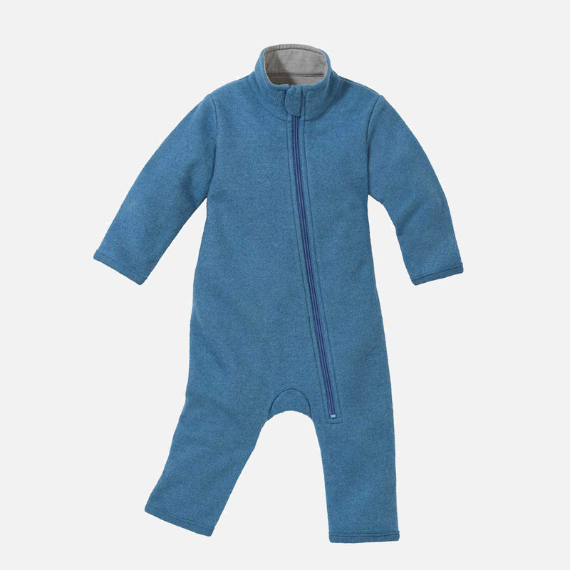 Baby & Kids Light Weight Boiled Wool Zip Overall - Dove Blue