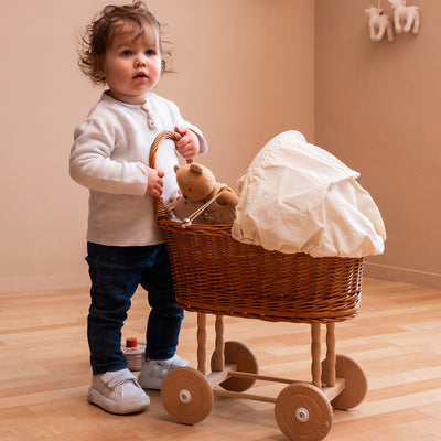 Wicker Doll/Teddy Pram - Eggshell