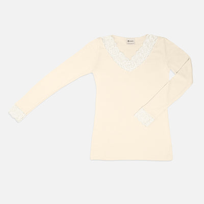 Women's Merino Wool & Silk LS Lace Top - Natural