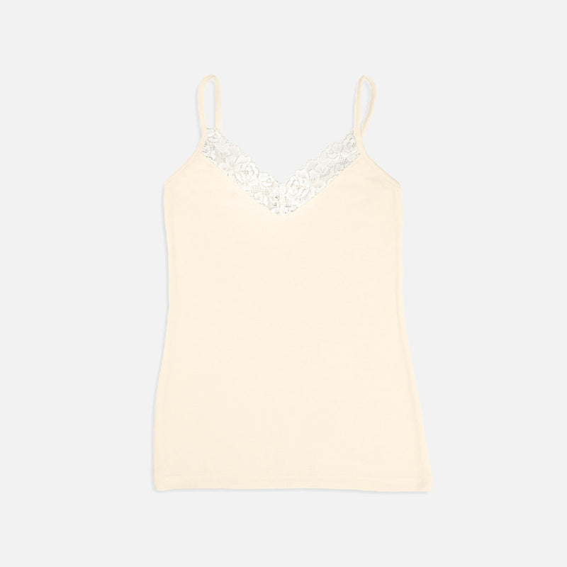 Women's Merino Wool & Silk Strappy Lace Top - Natural