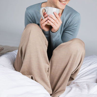 Women's Merino Wool & Silk Interlock Lounge Pants - Sand