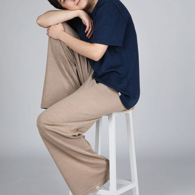 Women's Merino Wool & Silk Interlock Lounge Pants - Sand