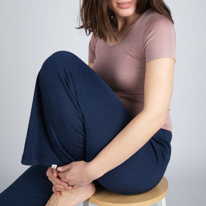 Women's Merino Wool & Silk Interlock Lounge Pants - Marine
