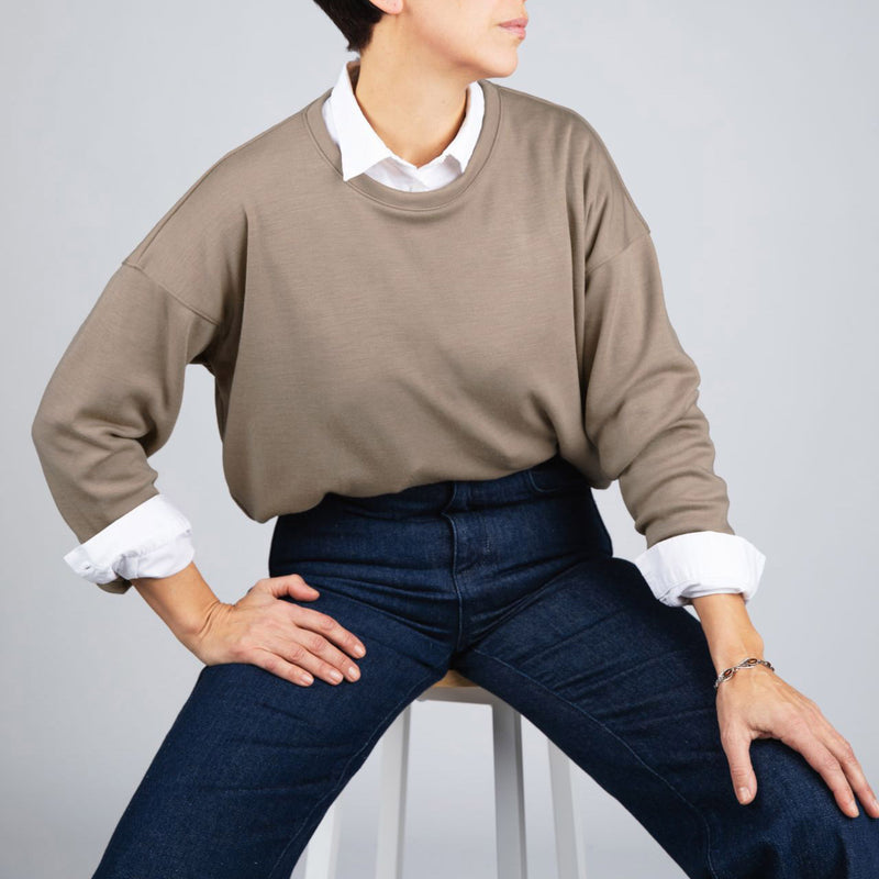 Adult's Merino Wool & Silk Interlock Sweatshirt - Sand
