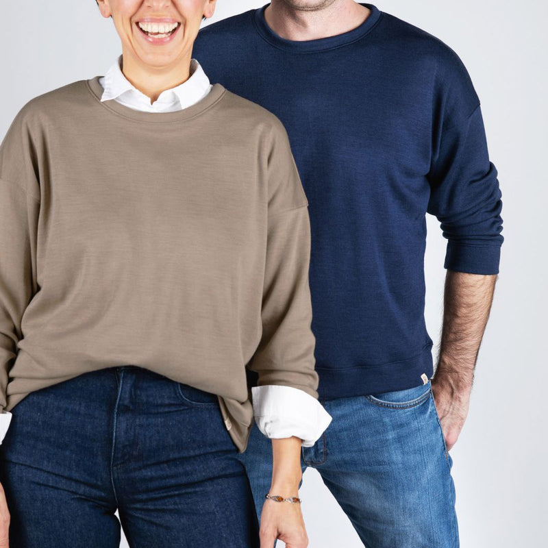Adult's Merino Wool & Silk Interlock Sweatshirt - Marine