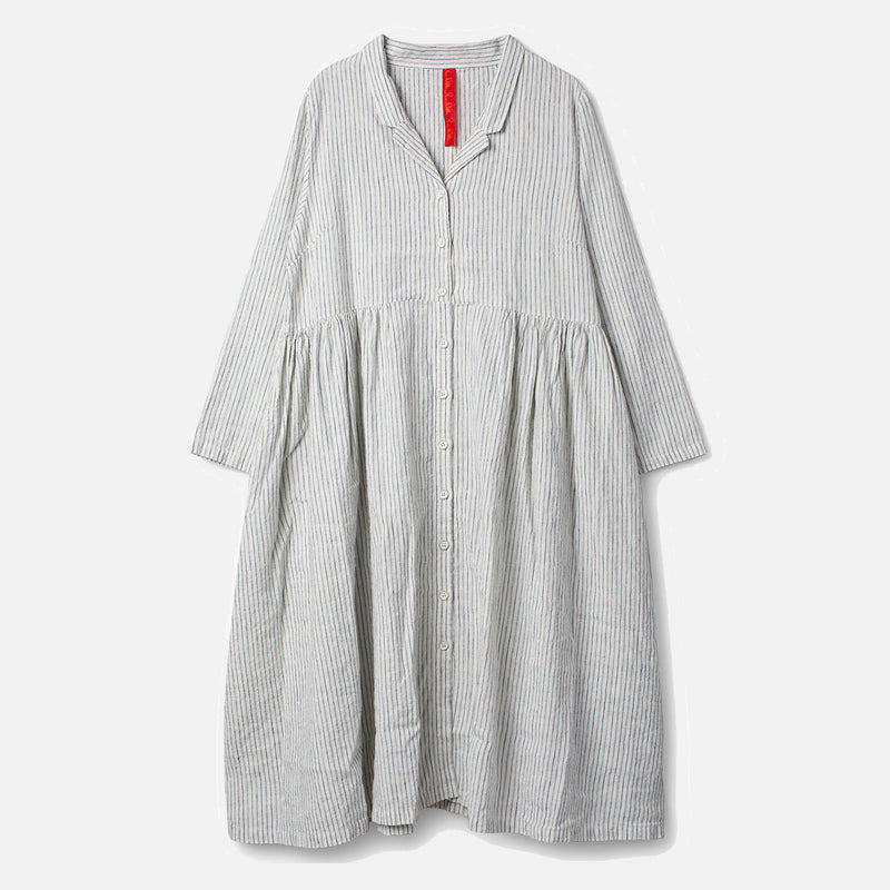 Women's Cotton/Linen Helin Coat Dress - Fog Stripe