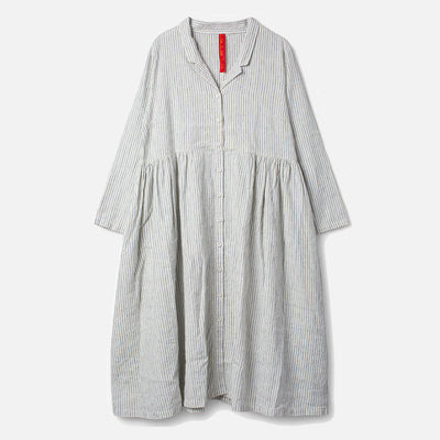 Women's Cotton/Linen Helin Coat Dress - Fog Stripe