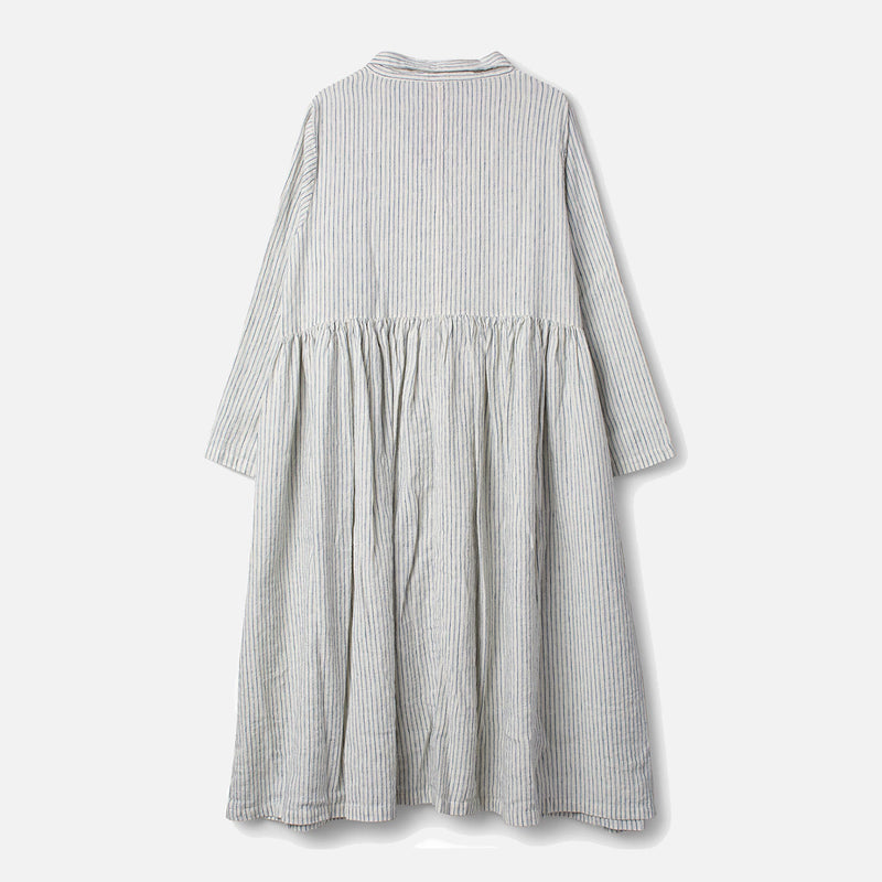 Women's Cotton/Linen Helin Coat Dress - Fog Stripe