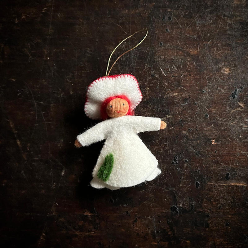 Handmade Small Wool Hanging Fairy - Red Fungus - Brown