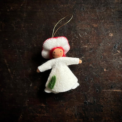 Handmade Small Wool Hanging Fairy - Red Fungus - Brown