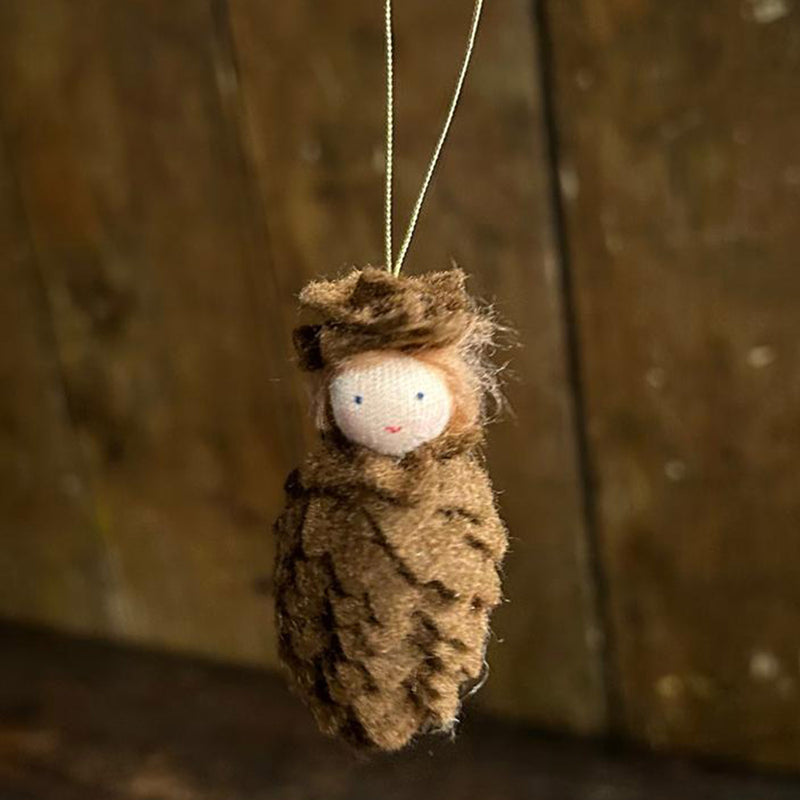 Handmade Wool Hanging Fairy - Pinecone - White