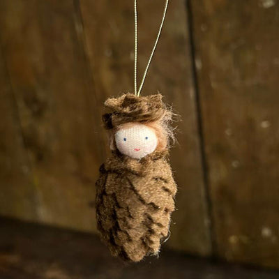 Handmade Wool Hanging Fairy - Pinecone - White