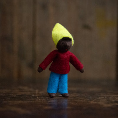 Handmade Wool Elf Child with Yellow Hat - Black