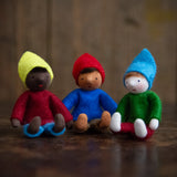 Handmade Wool Elf Child with Blue Hat - White