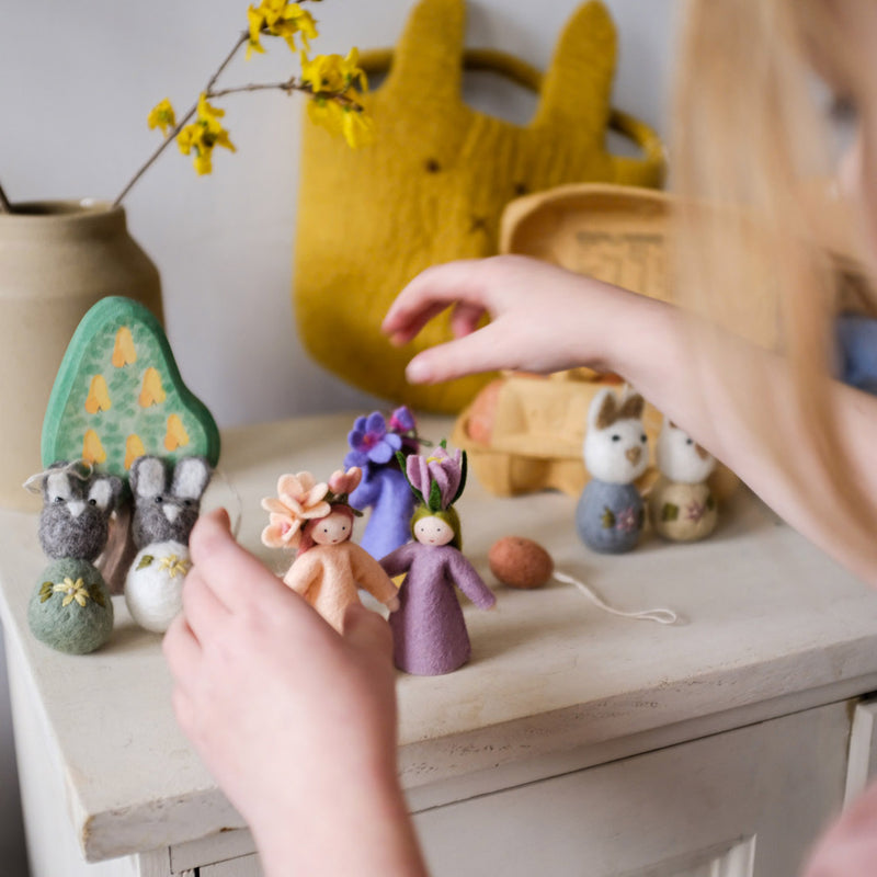 Handmade Felted Wool Bunny Basket - Ochre