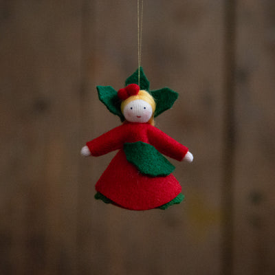 Handmade Wool Hanging Fairy - Holly - White