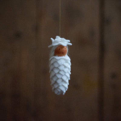 Handmade Wool Hanging Fairy - Pinecone - Brown