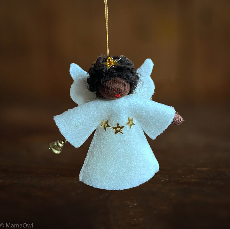 Handmade Wool Fairy - Angel with Bell - Black