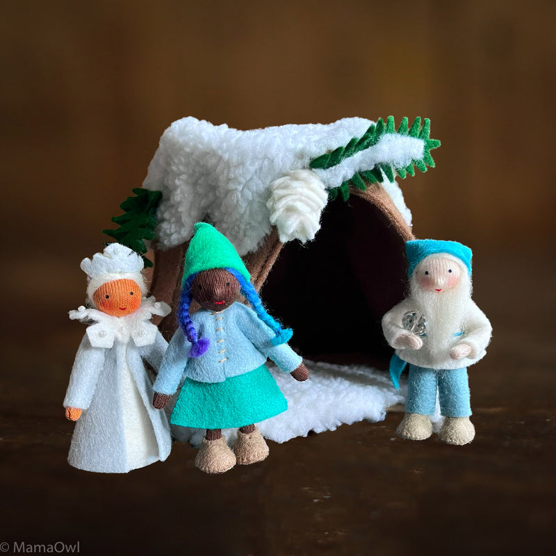 Handmade Wool Snowy Gnome & Fairy Stump House