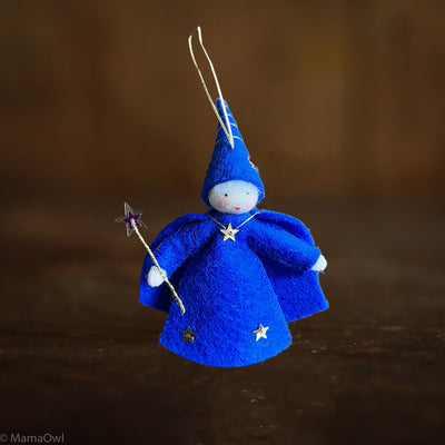 Handmade Wool Hanging Fairy - Wizard - White