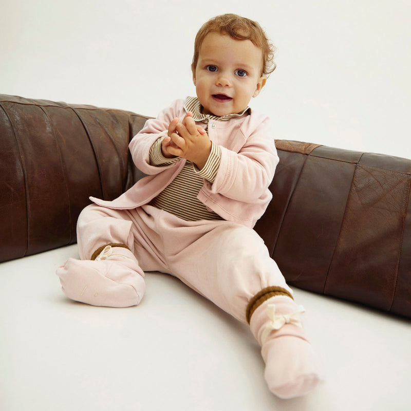 Baby Cotton Tie Booties - Faded Pink