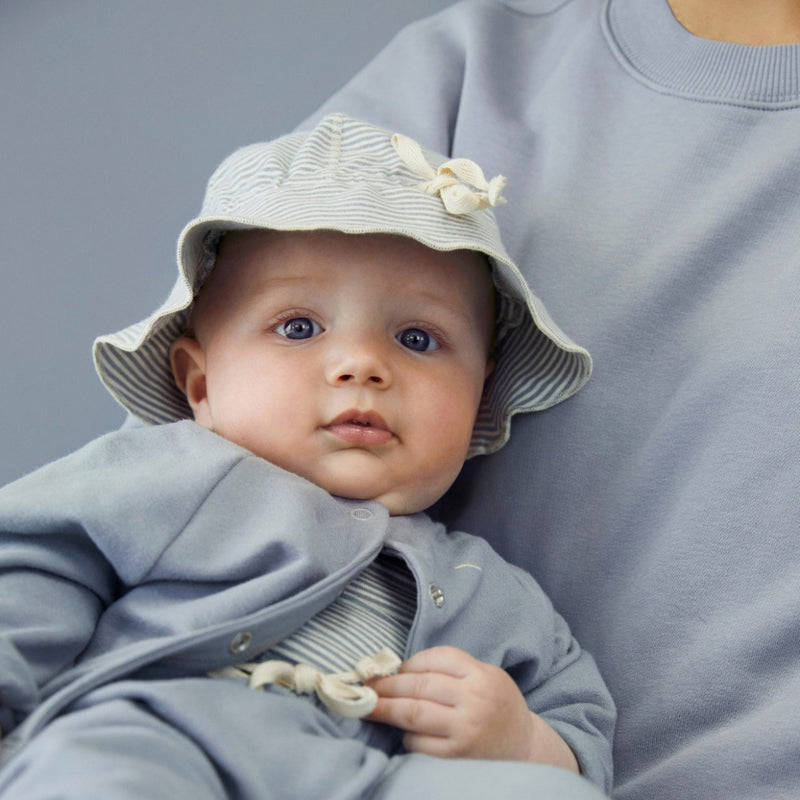 Baby Cotton Sun Hat -Stone Grey/Cream