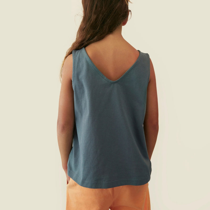 Kids Cotton Boxy Tank Top - Blue Grey