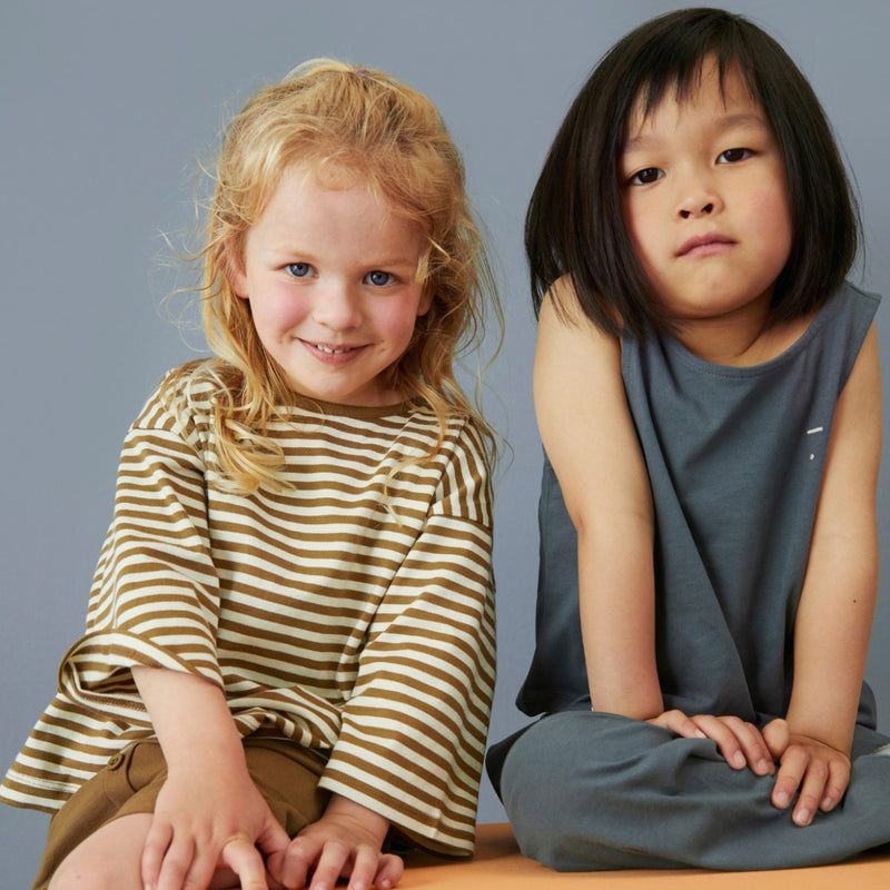 Kids Cotton Dropped Shoulder Tee - Woody/Cream